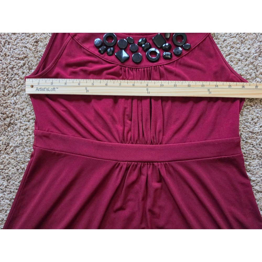 Michael Kors Burgundy Embellished Neck Empire Waist Sleeveless Top Medium - Picture 7 of 9